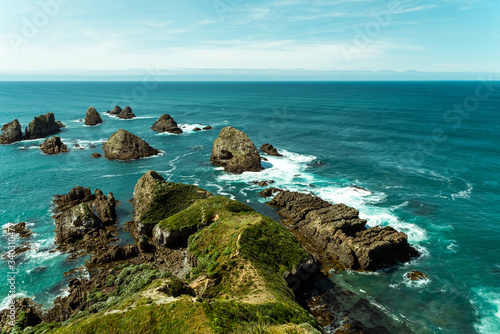 Beautiful Nugget Point rocks seascape in New Zealand 