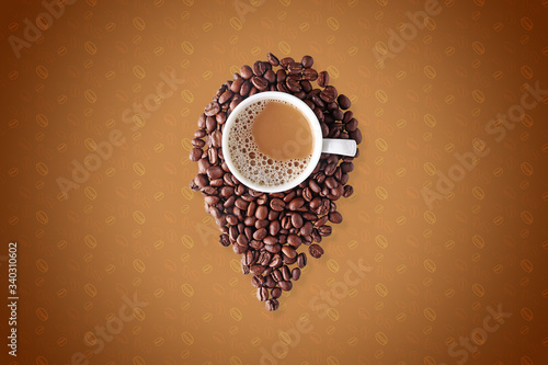 coffee is here, location icon created from coffee beans and drink (ID: 340310602)