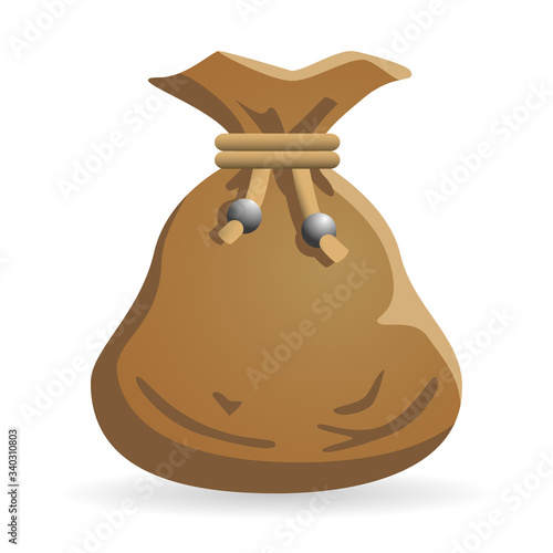 Vector gold purse icon isolated on white. Can represent abundance, saving money, coins, banking, a role playing game, finance, wealth, a treasure or a prize.
