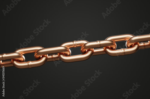 brass chain isolated on black background. 3d rendering - illustration.