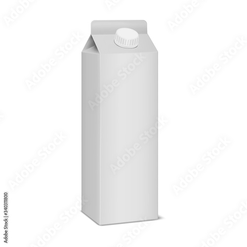 White blank gable top carton package, realistic vector mock-up. Milk box with screw cap, mockup. Template for design