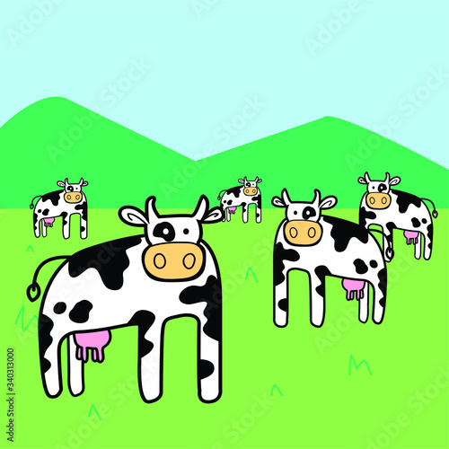 cow herd animal symbol milk icon isolated on nature highlands background 
