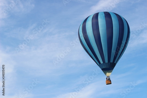 Blue Hot Air Balloon Close Up. Light and dark blue stripes