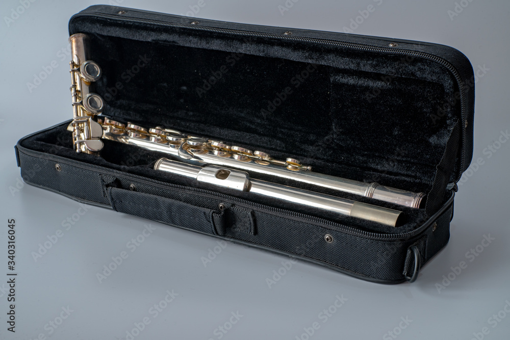 Unassembled Flute in black box container Unassembled Flute in black box container