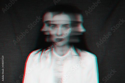 Canvas Print black and white portrait of a girl with a split personality and psychological di