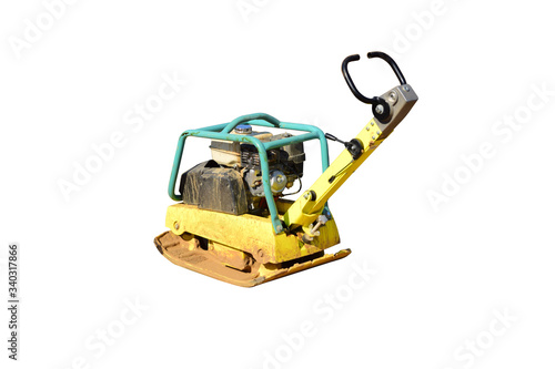 one man compactor,plate compactor isolate on white background