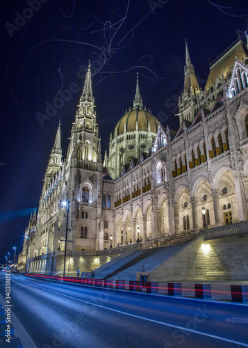 The Danube River side of the Hungarian Parliament Building in Budapest, Hungary