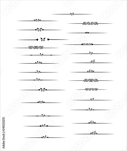 Graphic decorative elements with butterfly, text breaks and delimiter line set 