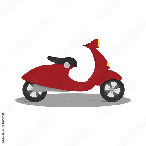  Red scooter for home and office delivery. Fast and free delivery of products  food  goods. Vector and stock illustration. Icon  logo  design elements  concept for website.