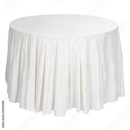 round table with white tablecloth