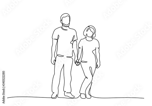 Couple man and woman holding hands. one line drawing
