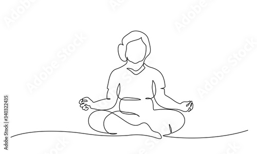 Elderly woman doing Yoga Lotus Pose One Line drawing