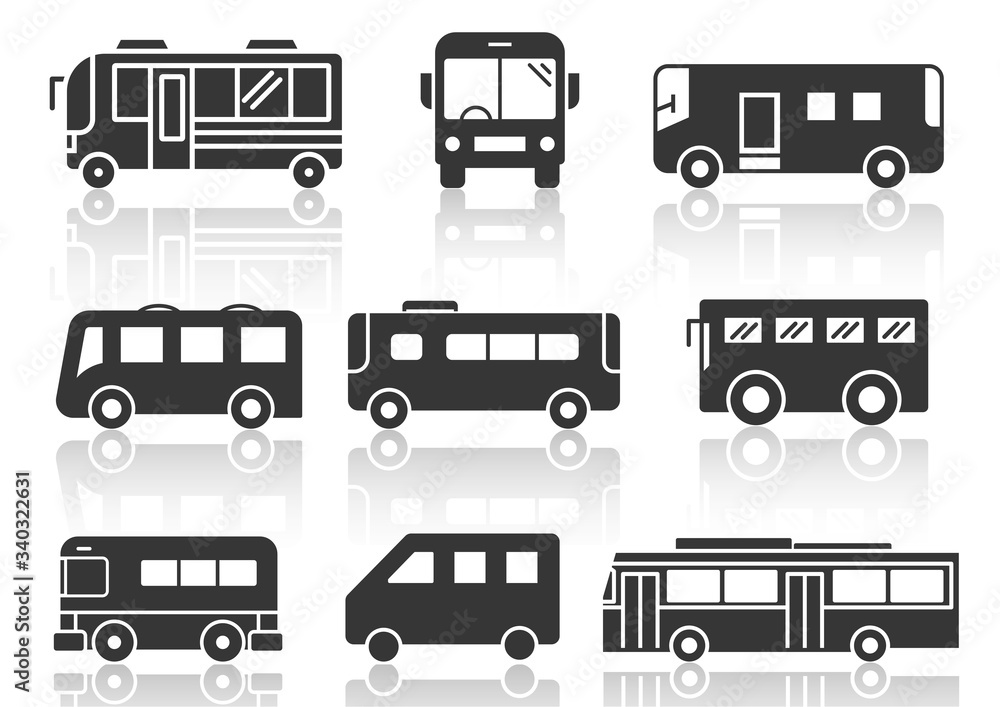 solid icons set,transportation,Bus and shadow,vector illustrations