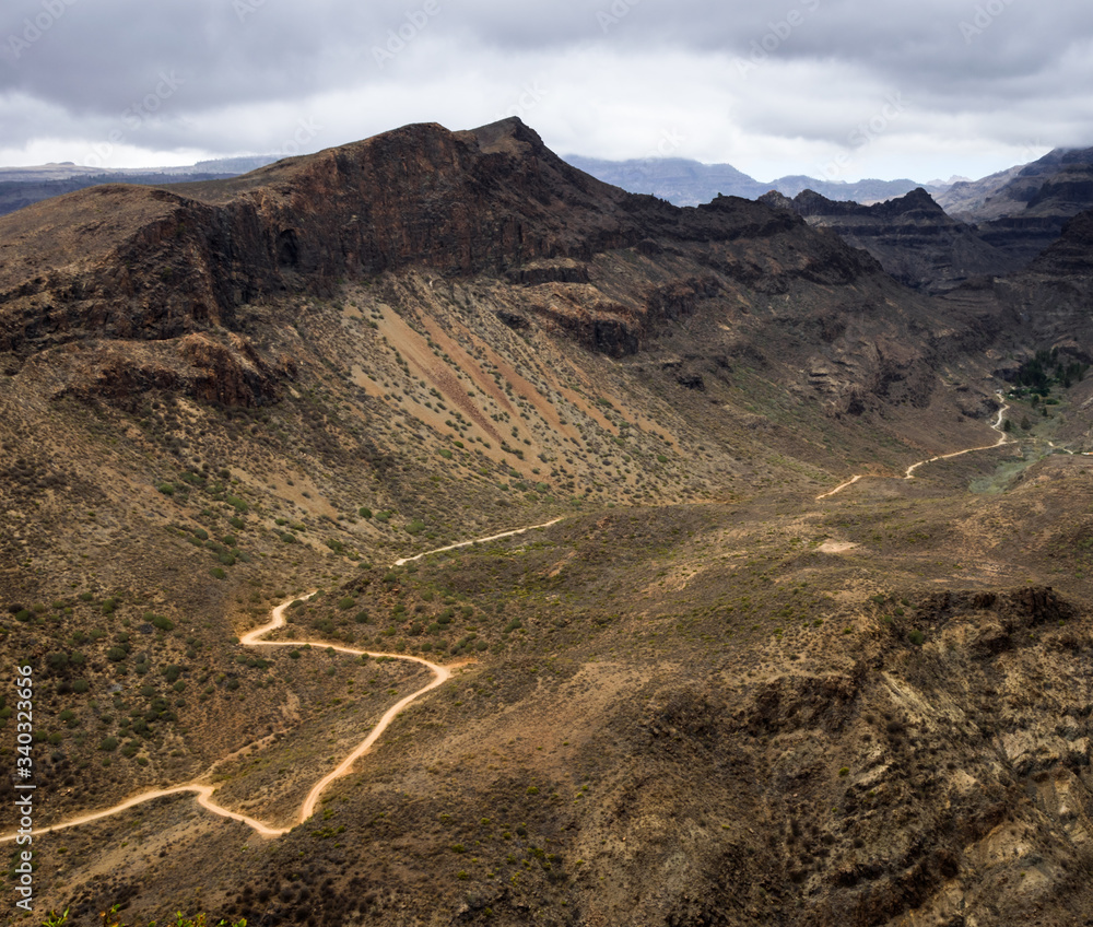 Serpentine road through the volcanic landscape in Gran Canaria, Spain