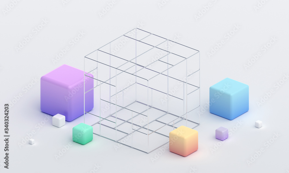 Abstract 3d render, modern geometric background design, composition of colorful cubes Abstract 3d render, modern geometric background design, composition of colorful cubes