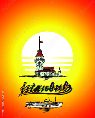 istanbul maiden tower print and embroidery graphic design vector art