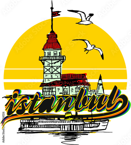 istanbul maiden tower print and embroidery graphic design vector art