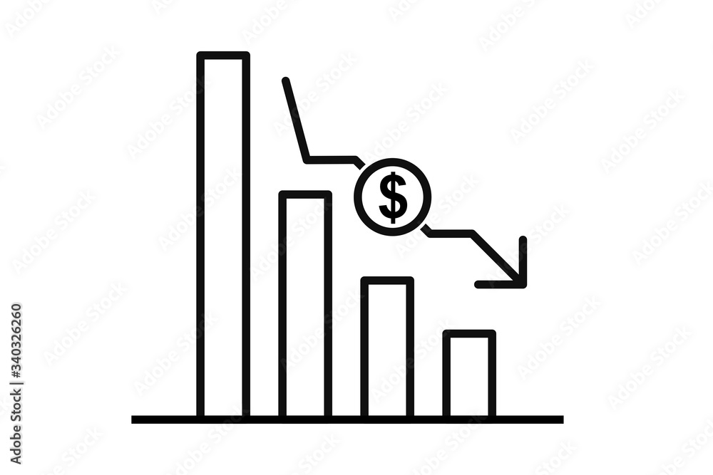 Icon representing Dollar currency depreciation. Icon representing Dollar currency depreciation.
