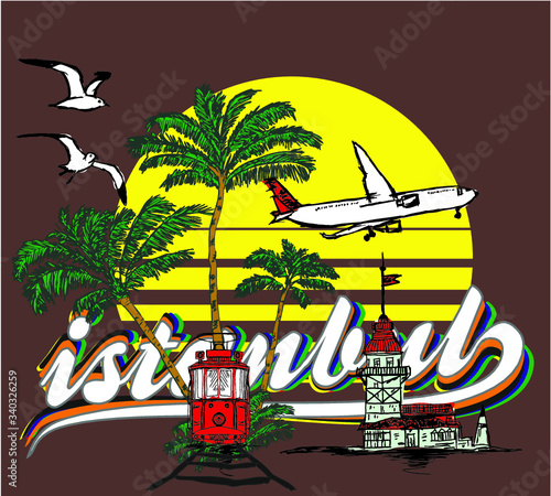 istanbul maiden tower print and embroidery graphic design vector art