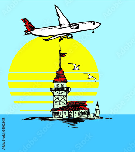 istanbul maiden tower print and embroidery graphic design vector art