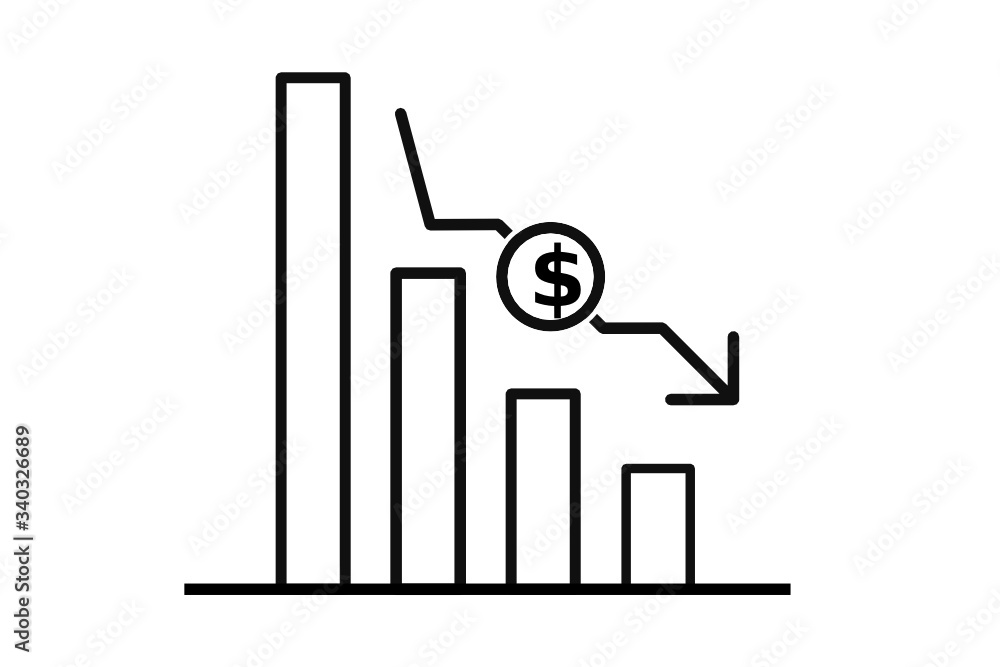Icon representing Dollar currency depreciation. Icon representing Dollar currency depreciation.