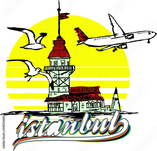 istanbul maiden tower print and embroidery graphic design vector art