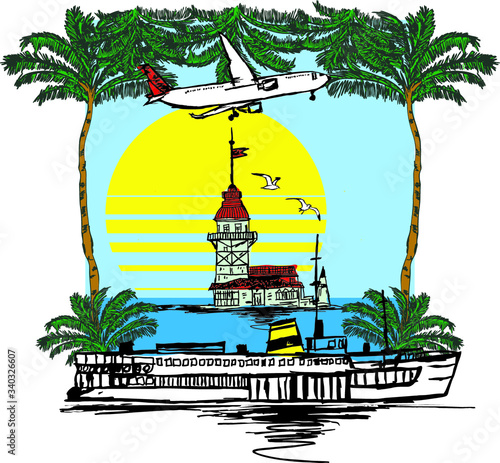 istanbul maiden tower print and embroidery graphic design vector art