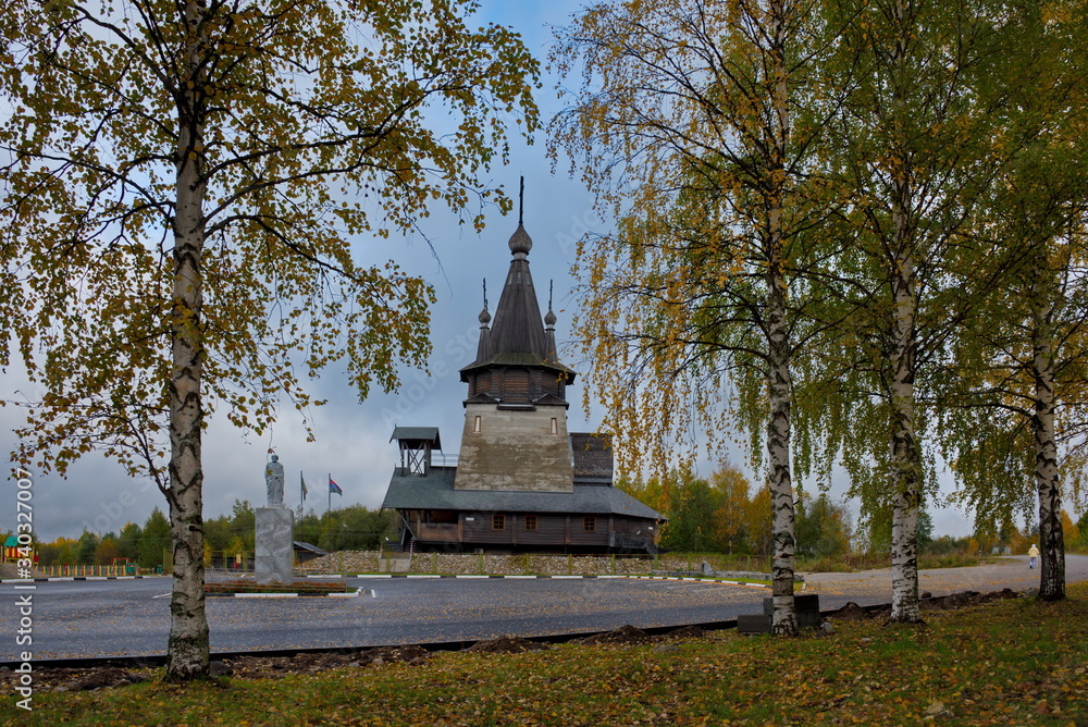 Russia. Karelia. Ancient Orthodox Church on the shore of lake Ladoga, built of wood without a single nail Russia. Karelia. Ancient Orthodox Church on the shore of lake Ladoga, built of wood without a single nail