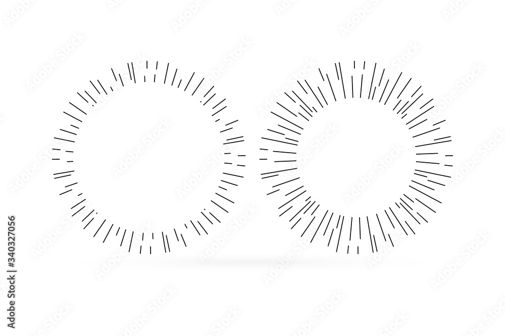 outline rays icon isolated on white, doodle burst set, sketch vector stock illustration