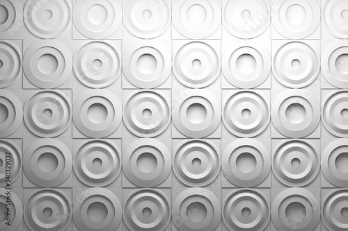 Abstract white pattern with waves wavy circular shapes. 3d illustration.