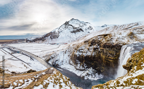 High Resolution HDR Panoramic View of Skogafoss Waterfall in Winter , Iceland, Europe, 35 MPixels © IosifIonut