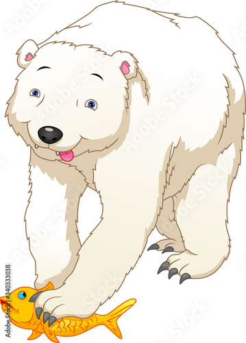 cute polar bears catch fish