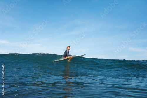 Surf In Water. Surfing Man On Surfboard.
