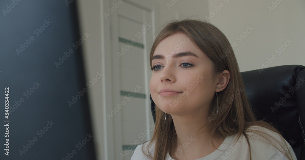 business woman face looking at display business woman face looking at display