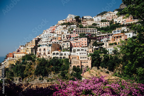 Houses and hotels built on rocks in the beautiful city of Positano in Italy