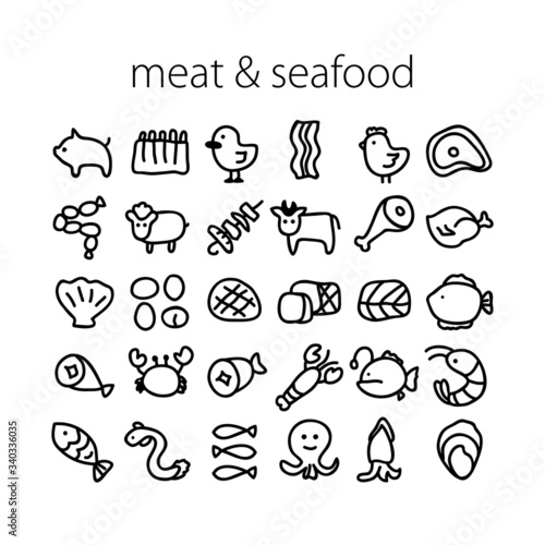 vector  meat and seafood line icons  for web