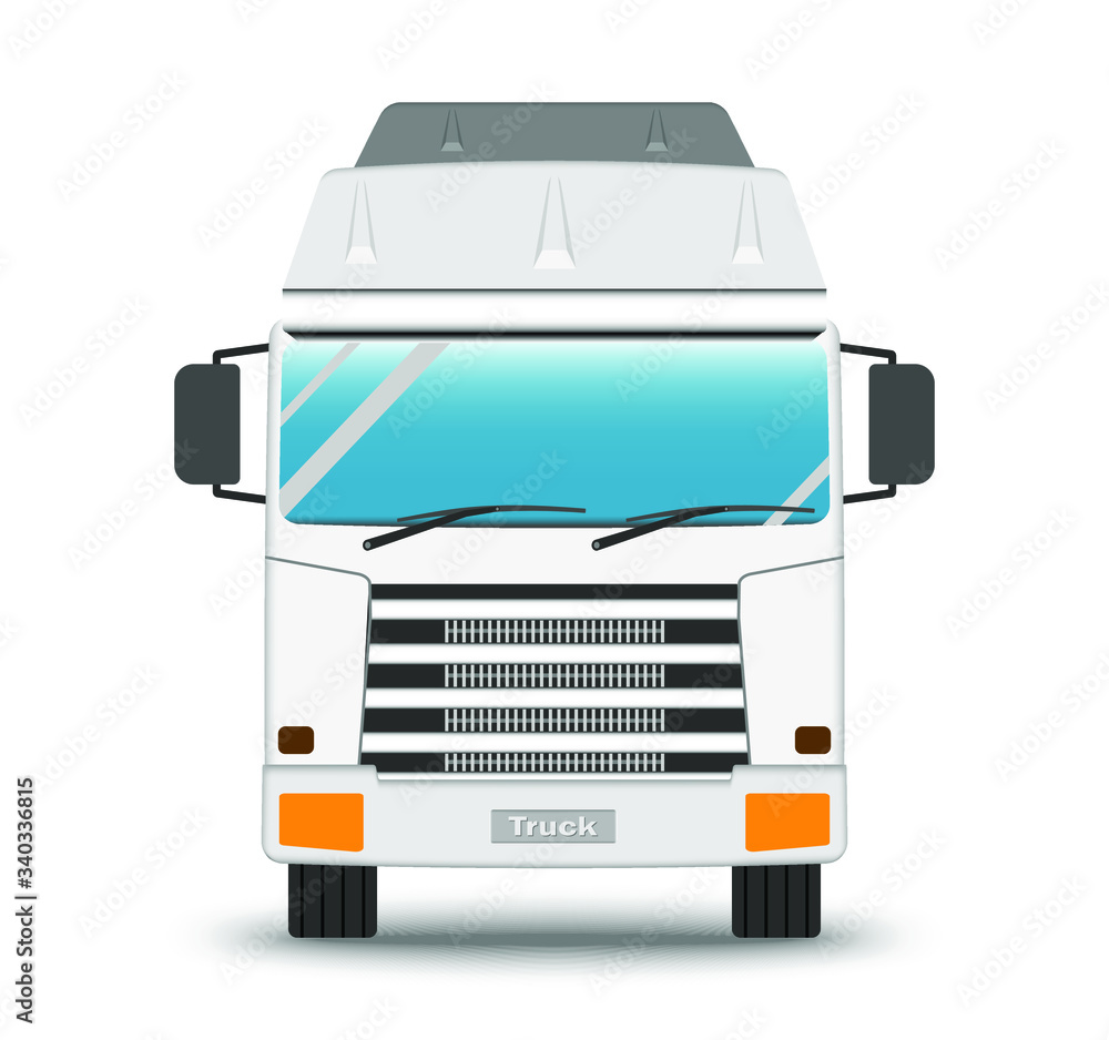 White truck front,  transportation logistics, flat vector icon