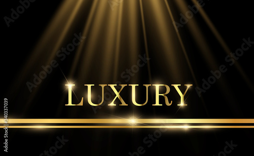 Gold glitter with shiny gold frame on a transparent black background. Vector luxury golden background.