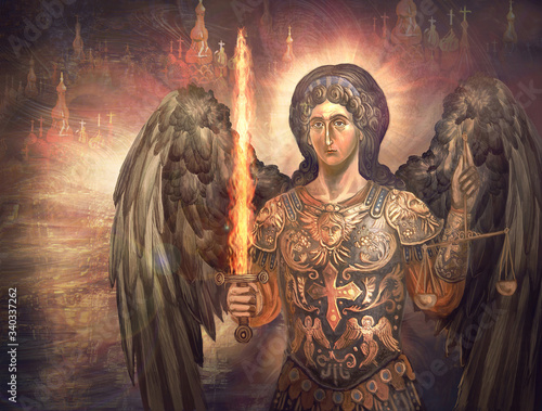 Foto st. archangel Michael with burning sword