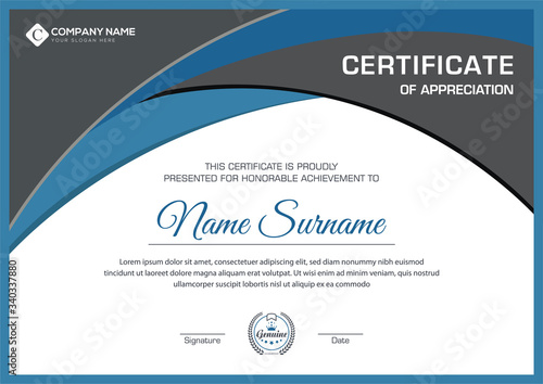 black and blue modern certificate for corporate companies and all types business and other sectors