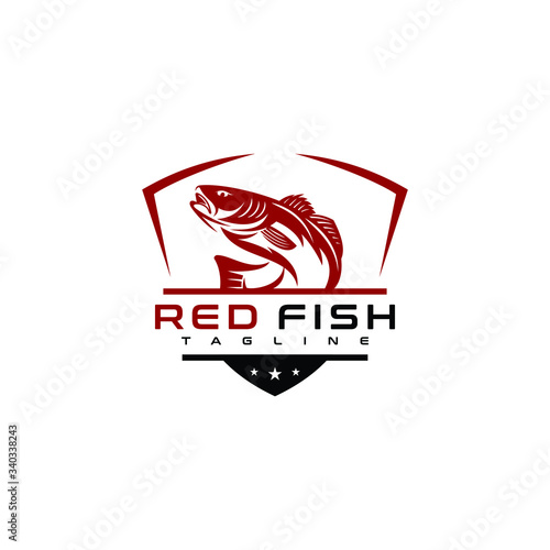 Redfish logo design. Awesome redfish logo. Redfish with shield logotype. photo