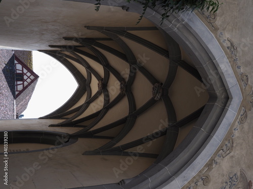 Medieval vault of St. George monastery in STEIN am RHEIN town in Switzerland - vertical photo