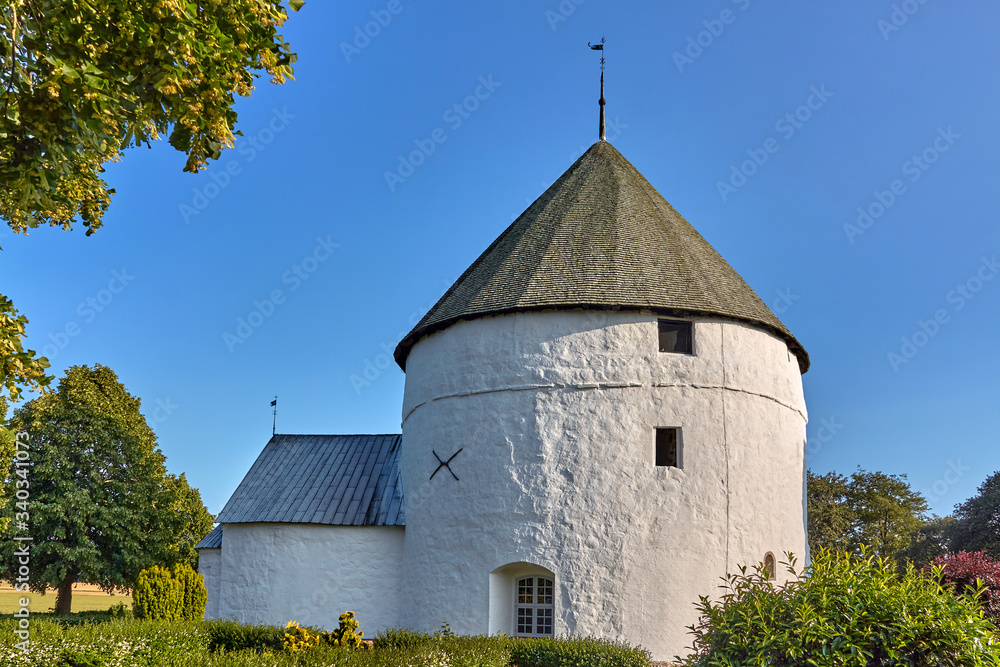 Round church in Nylars (Nylars Kirke) dating back to 12th century which is the oldest from four round churches on Bornholm island, Denmark