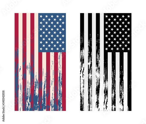 USA Flag Vertical Layout Retro Grunge Vintage Style Vector Illustration