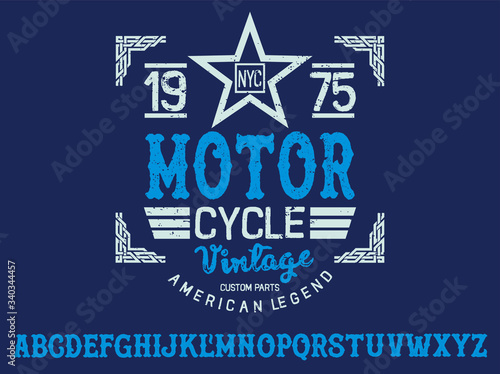 Motorcycle club community logo design.Decorative  font. Letters, Numbers and Symbols. Vector Illustration.
