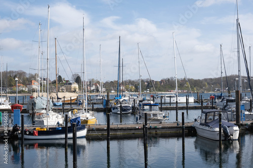 yachts stand at the port in a European city