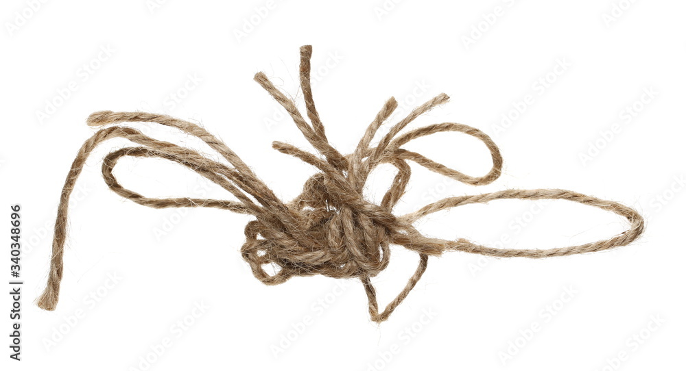 Tied, tangled up knot, strings, rope isolated on white background with clipping path