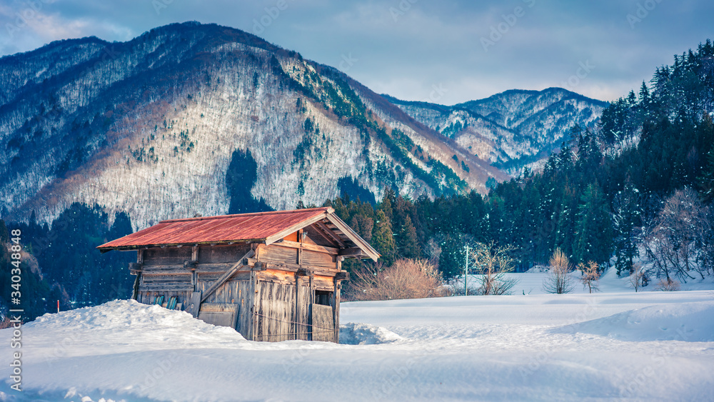 Cottage House With Winter Scenery