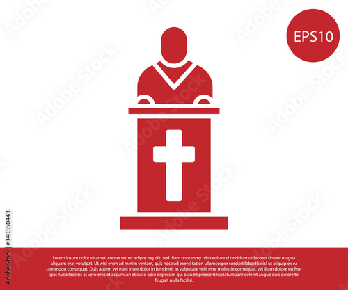 Red Church pastor preaching icon isolated on white background.  Vector Illustration