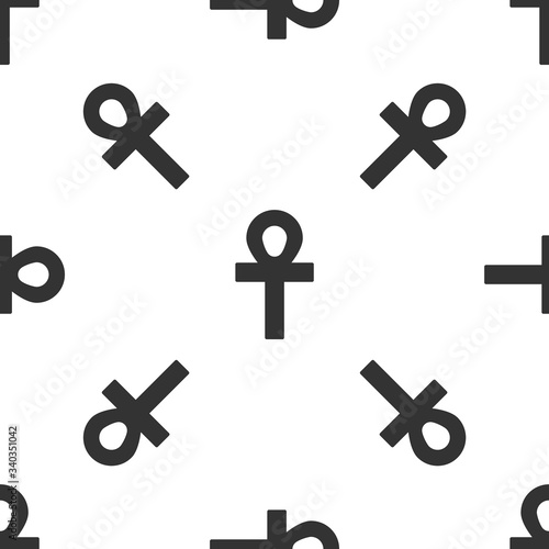 Grey Cross ankh icon isolated seamless pattern on white background.  Vector Illustration